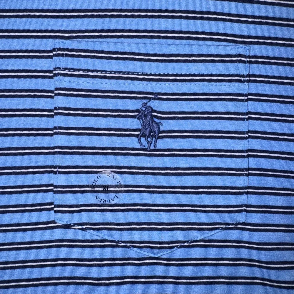 Mens XL Polo Ralph Lauren Performance Polo Blue New Striped Pocket Short Sleeve